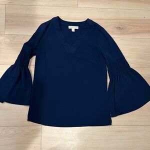 Michael Kors Flared Sleeve Navy Blue Work Blouse